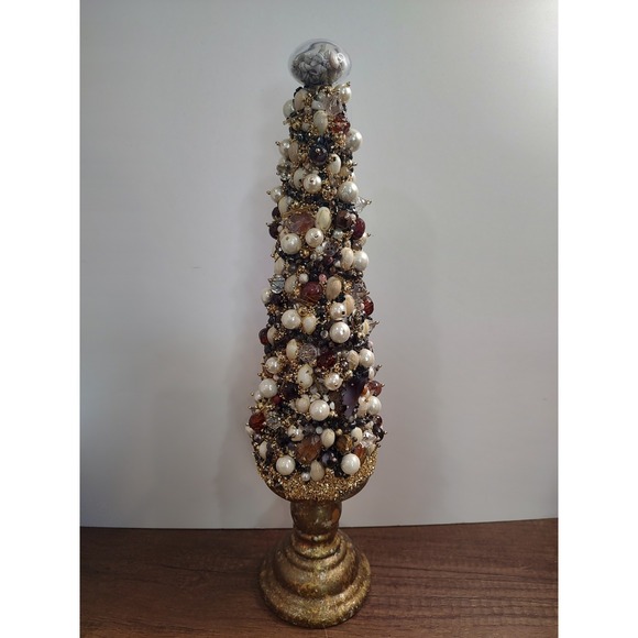 Handmade Vintage Jewelry Christmas Tree Upcycled Art Sea Shell Beach House Decor